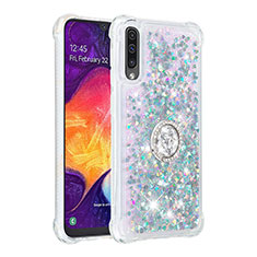 Custodia Silicone Cover Morbida Bling-Bling con Anello Supporto S01 per Samsung Galaxy A30S Argento