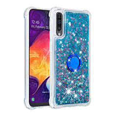 Custodia Silicone Cover Morbida Bling-Bling con Anello Supporto S01 per Samsung Galaxy A30S Blu