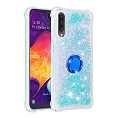 Custodia Silicone Cover Morbida Bling-Bling con Anello Supporto S01 per Samsung Galaxy A30S Cielo Blu