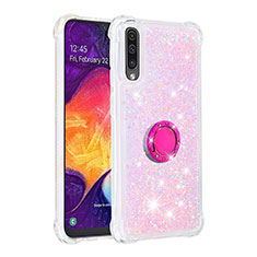 Custodia Silicone Cover Morbida Bling-Bling con Anello Supporto S01 per Samsung Galaxy A30S Rosa