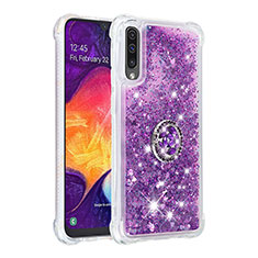 Custodia Silicone Cover Morbida Bling-Bling con Anello Supporto S01 per Samsung Galaxy A30S Viola