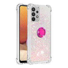 Custodia Silicone Cover Morbida Bling-Bling con Anello Supporto S01 per Samsung Galaxy A32 4G Rosa