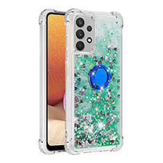 Custodia Silicone Cover Morbida Bling-Bling con Anello Supporto S01 per Samsung Galaxy A32 4G Verde