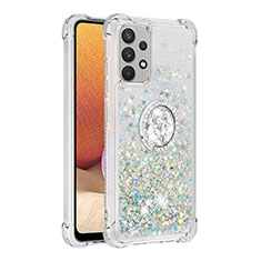 Custodia Silicone Cover Morbida Bling-Bling con Anello Supporto S01 per Samsung Galaxy A32 5G Argento