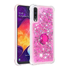 Custodia Silicone Cover Morbida Bling-Bling con Anello Supporto S01 per Samsung Galaxy A50 Rosa Caldo