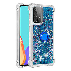 Custodia Silicone Cover Morbida Bling-Bling con Anello Supporto S01 per Samsung Galaxy A52 4G Blu