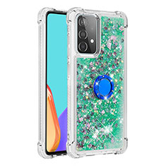 Custodia Silicone Cover Morbida Bling-Bling con Anello Supporto S01 per Samsung Galaxy A52 4G Oro