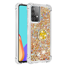 Custodia Silicone Cover Morbida Bling-Bling con Anello Supporto S01 per Samsung Galaxy A52 5G Ciano