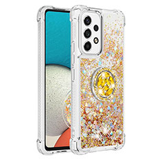 Custodia Silicone Cover Morbida Bling-Bling con Anello Supporto S01 per Samsung Galaxy A53 5G Oro