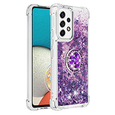 Custodia Silicone Cover Morbida Bling-Bling con Anello Supporto S01 per Samsung Galaxy A53 5G Viola