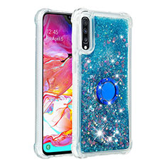 Custodia Silicone Cover Morbida Bling-Bling con Anello Supporto S01 per Samsung Galaxy A70S Blu