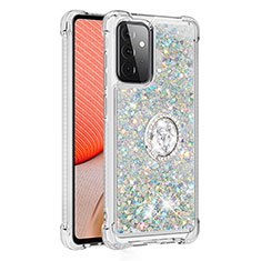 Custodia Silicone Cover Morbida Bling-Bling con Anello Supporto S01 per Samsung Galaxy A72 4G Argento