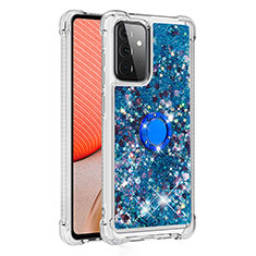 Custodia Silicone Cover Morbida Bling-Bling con Anello Supporto S01 per Samsung Galaxy A72 4G Blu