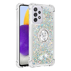 Custodia Silicone Cover Morbida Bling-Bling con Anello Supporto S01 per Samsung Galaxy A73 5G Argento