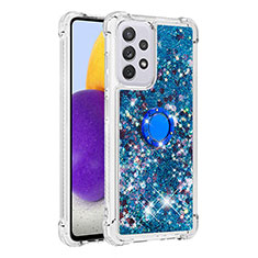 Custodia Silicone Cover Morbida Bling-Bling con Anello Supporto S01 per Samsung Galaxy A73 5G Blu