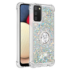 Custodia Silicone Cover Morbida Bling-Bling con Anello Supporto S01 per Samsung Galaxy F02S SM-E025F Argento