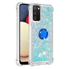 Custodia Silicone Cover Morbida Bling-Bling con Anello Supporto S01 per Samsung Galaxy F02S SM-E025F Ciano