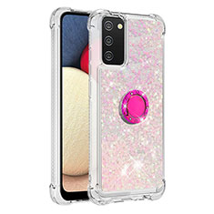 Custodia Silicone Cover Morbida Bling-Bling con Anello Supporto S01 per Samsung Galaxy F02S SM-E025F Rosa