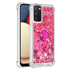 Custodia Silicone Cover Morbida Bling-Bling con Anello Supporto S01 per Samsung Galaxy F02S SM-E025F Rosa Caldo