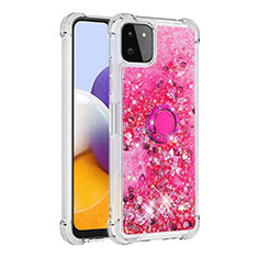 Custodia Silicone Cover Morbida Bling-Bling con Anello Supporto S01 per Samsung Galaxy F42 5G Rosa Caldo