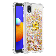 Custodia Silicone Cover Morbida Bling-Bling con Anello Supporto S01 per Samsung Galaxy M01 Core Oro