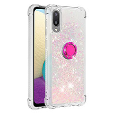 Custodia Silicone Cover Morbida Bling-Bling con Anello Supporto S01 per Samsung Galaxy M02 Rosa