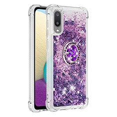 Custodia Silicone Cover Morbida Bling-Bling con Anello Supporto S01 per Samsung Galaxy M02 Viola