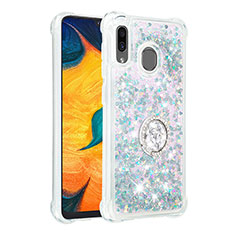 Custodia Silicone Cover Morbida Bling-Bling con Anello Supporto S01 per Samsung Galaxy M10S Argento