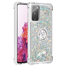 Custodia Silicone Cover Morbida Bling-Bling con Anello Supporto S01 per Samsung Galaxy S20 FE 4G Argento