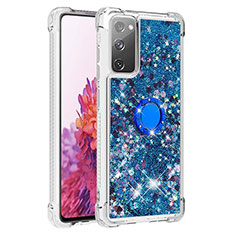 Custodia Silicone Cover Morbida Bling-Bling con Anello Supporto S01 per Samsung Galaxy S20 FE 4G Blu