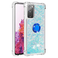 Custodia Silicone Cover Morbida Bling-Bling con Anello Supporto S01 per Samsung Galaxy S20 FE 4G Cielo Blu