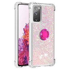 Custodia Silicone Cover Morbida Bling-Bling con Anello Supporto S01 per Samsung Galaxy S20 FE 4G Rosa