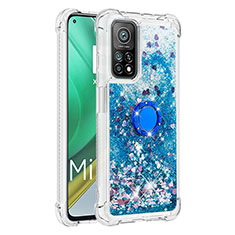 Custodia Silicone Cover Morbida Bling-Bling con Anello Supporto S01 per Xiaomi Mi 10T 5G Blu