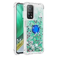 Custodia Silicone Cover Morbida Bling-Bling con Anello Supporto S01 per Xiaomi Mi 10T 5G Verde