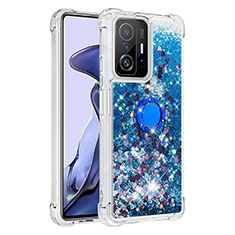 Custodia Silicone Cover Morbida Bling-Bling con Anello Supporto S01 per Xiaomi Mi 11T 5G Blu