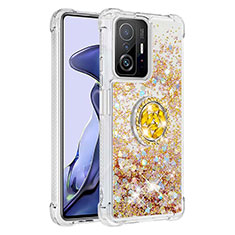 Custodia Silicone Cover Morbida Bling-Bling con Anello Supporto S01 per Xiaomi Mi 11T 5G Oro