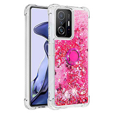 Custodia Silicone Cover Morbida Bling-Bling con Anello Supporto S01 per Xiaomi Mi 11T 5G Rosa Caldo