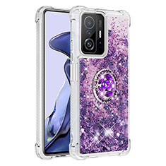 Custodia Silicone Cover Morbida Bling-Bling con Anello Supporto S01 per Xiaomi Mi 11T 5G Viola