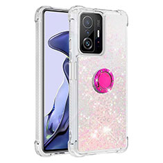 Custodia Silicone Cover Morbida Bling-Bling con Anello Supporto S01 per Xiaomi Mi 11T Pro 5G Rosa