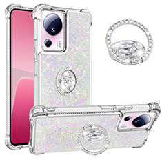 Custodia Silicone Cover Morbida Bling-Bling con Anello Supporto S01 per Xiaomi Mi 12 Lite NE 5G Argento