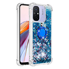 Custodia Silicone Cover Morbida Bling-Bling con Anello Supporto S01 per Xiaomi Poco C55 Blu