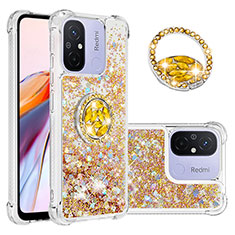 Custodia Silicone Cover Morbida Bling-Bling con Anello Supporto S01 per Xiaomi Poco C55 Oro