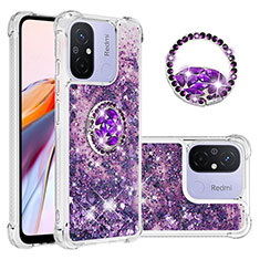 Custodia Silicone Cover Morbida Bling-Bling con Anello Supporto S01 per Xiaomi Poco C55 Viola