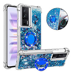 Custodia Silicone Cover Morbida Bling-Bling con Anello Supporto S01 per Xiaomi Poco F5 Pro 5G Blu