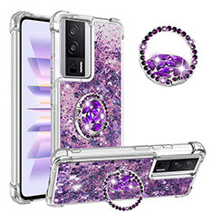 Custodia Silicone Cover Morbida Bling-Bling con Anello Supporto S01 per Xiaomi Poco F5 Pro 5G Viola