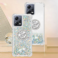 Custodia Silicone Cover Morbida Bling-Bling con Anello Supporto S01 per Xiaomi Poco X5 5G Argento