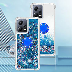 Custodia Silicone Cover Morbida Bling-Bling con Anello Supporto S01 per Xiaomi Poco X5 5G Blu