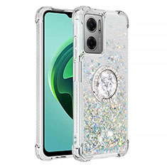 Custodia Silicone Cover Morbida Bling-Bling con Anello Supporto S01 per Xiaomi Redmi 11 Prime 5G Argento