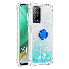 Custodia Silicone Cover Morbida Bling-Bling con Anello Supporto S01 per Xiaomi Redmi K30S 5G Cielo Blu