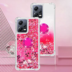 Custodia Silicone Cover Morbida Bling-Bling con Anello Supporto S01 per Xiaomi Redmi Note 12 5G Rosa Caldo